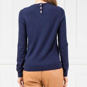 NEW $398 Tory Burch Cashmere Iberia Long Sleeve Pullover Sweater Navy Blue XS